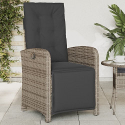 vidaXL Garden Armchair with Foot Part Adjustable Gray Poly Rattan (365187)