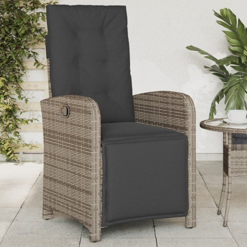 vidaXL Garden Armchair with Foot Part Adjustable Gray Poly Rattan (365187)