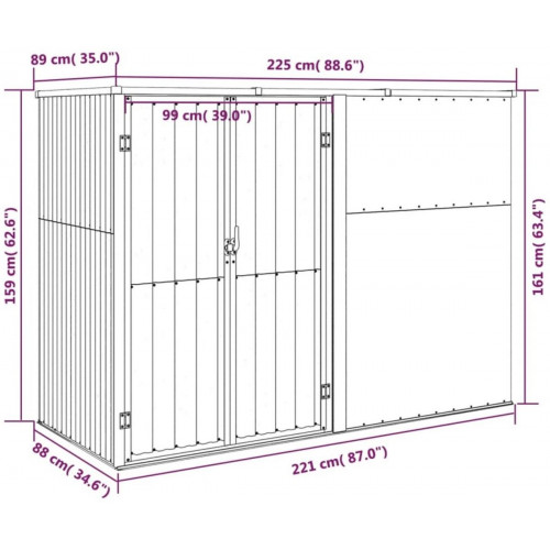 vidaXL Garden Shed 225x89x161cm 3162