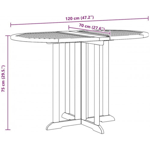 vidaXL Garden Table Butterfly in Teak 120 x 70 x 75 cm