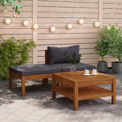 vidaXL Muebles de jardín 3 Pzas con cojines madera acacia gris Oscuro