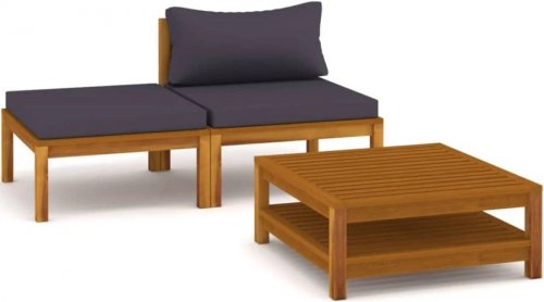 vidaXL Muebles de jardín 3 Pzas con cojines madera acacia gris Oscuro