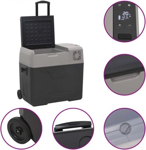 vidaXL Nevera con ruedas y asa polipropileno negro y gris