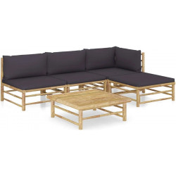 vidaXL Set de muebles de jardín 5 piezas bambú Y cojines gris oscuro