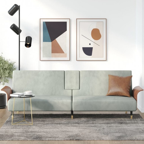 vidaXL Sofá cama con portavasos gris claro terciopelo