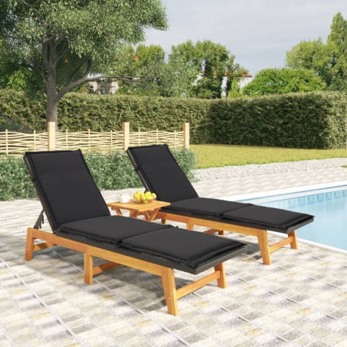 vidaXL Sun Lounger with Cushion Poly Rattan&Solid Wood Acacia