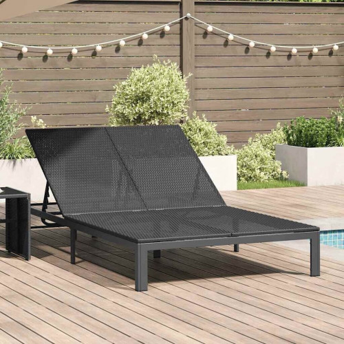 vidaXL Two-Seater Sun Lounger with Cushions and Wheels, Poly Rattan