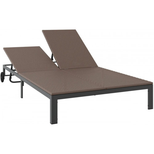 vidaXL Two-Seater Sun Lounger with Cushions and Wheels, Poly Rattan