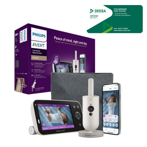 Vigilabebés conectado premium Philips Avent, seguimiento del sueño y respiración sin dispositivos, detección llanto, pantalla 5