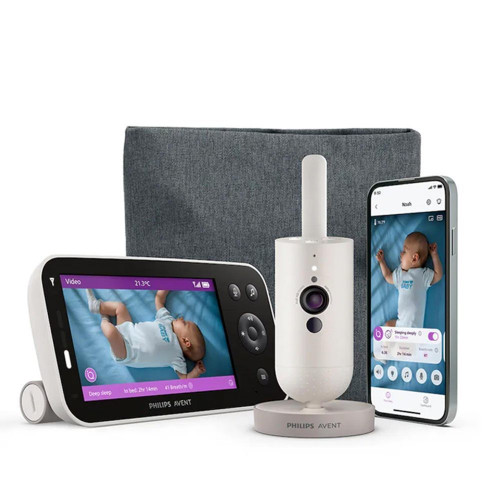 Vigilabebés conectado premium Philips Avent, seguimiento del sueño y respiración sin dispositivos, detección llanto, pantalla 5