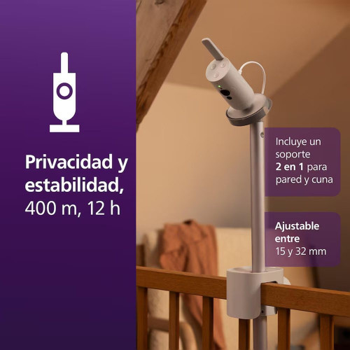 Vigilabebés conectado premium Philips Avent, seguimiento del sueño y respiración sin dispositivos, detección llanto, pantalla 5