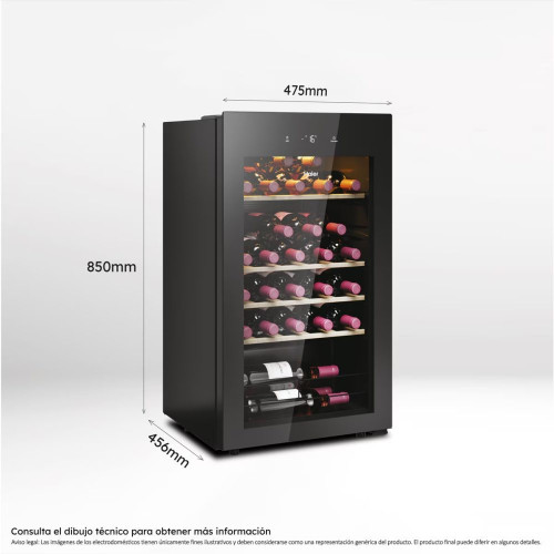 Vinoteca Haier para 34 Botellas, 1 Zona, Wifi - HWS34GGH1 Negro