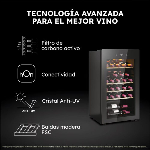 Vinoteca Haier para 34 Botellas, 1 Zona, Wifi - HWS34GGH1 Negro