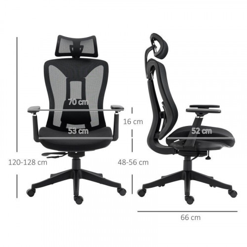 Vinsetto Silla De Oficina De Malla Reposacabezas Ajustable 70x66x120-128cm Negro