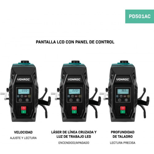 VONROC Taladro de columna 900W Con panel de control digital y pantalla LCD