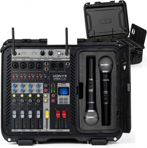 Vonyx 172.670 VMA106 Mezclador Amplificado en Maleta con 2 micros