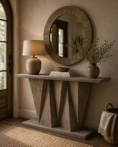 Wanderlust Recibidor de madera marrón 135x34x83h cm