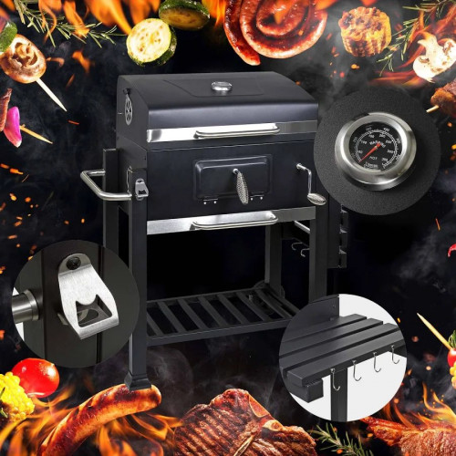 Wiltec Barbacoa carbon vegetal móvil con tapa estante trampilla