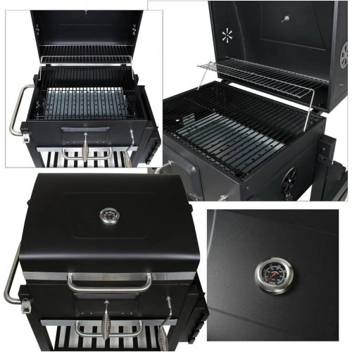 Wiltec Barbacoa carbon vegetal móvil con tapa estante trampilla