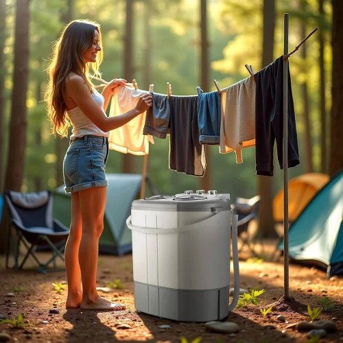 Wiltec Lavadora de camping portátil de doble tina 230 W 3 kg lavado y 2 kg centrifugado con temporizador mini Lavadora compacta para camping