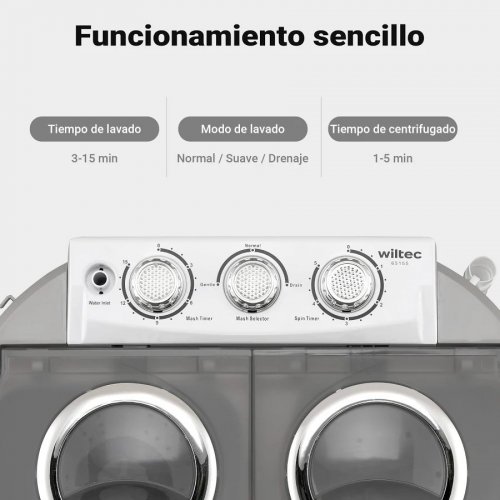 Wiltec Lavadora de camping portátil de doble tina 230 W 3 kg lavado y 2 kg centrifugado con temporizador mini Lavadora compacta para camping