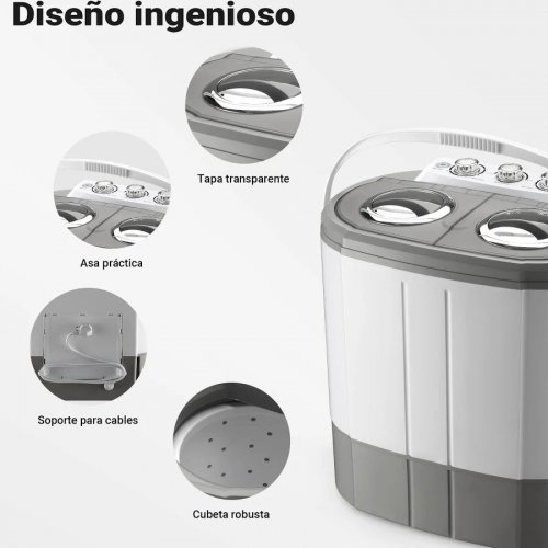 Wiltec Lavadora de camping portátil de doble tina 230 W 3 kg lavado y 2 kg centrifugado con temporizador mini Lavadora compacta para camping