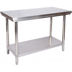 Wiltec Mesa de Acero Inoxidable con Estante 100x60x85cm, Altura Regulable (60044)