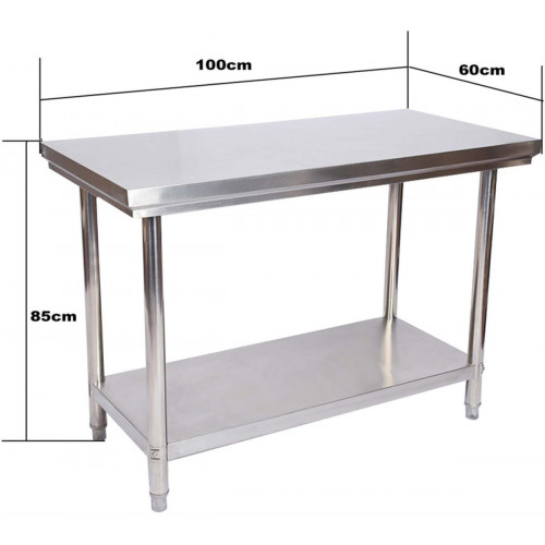 Wiltec Mesa de Acero Inoxidable con Estante 100x60x85cm, Altura Regulable (60044)