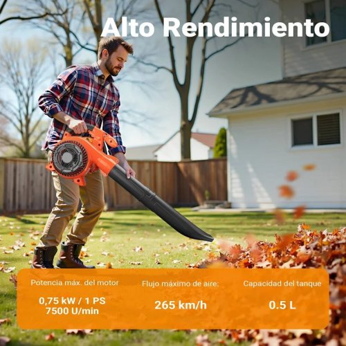 WilTec Soplador de hojas 3-en-1 Aspirador de hojas Triturador 1CV 26ccm Con Bolsa 50L Herramienta jardín