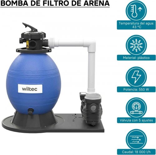WilTec XPOtool Sistema filtro de arena 550W con tanque 38l y bomba 18000L/h