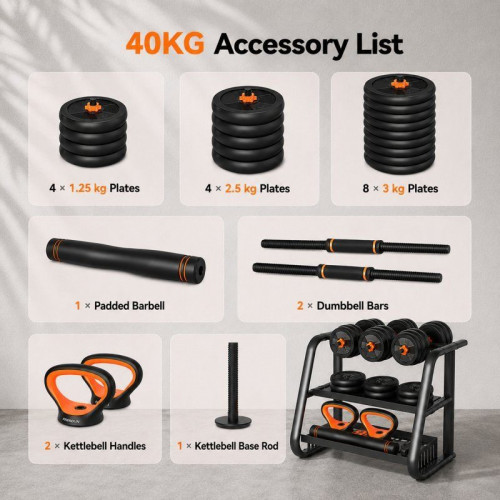 Xiaomi Fed Kit de Pesas 40Kg Mancuernas + Barra + Pesas