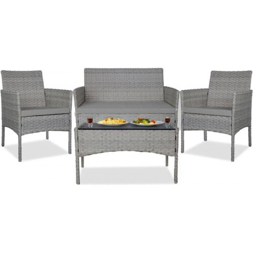 Yoevu set de Jardin conversacional de 3 Asientos y mesa Color Gris