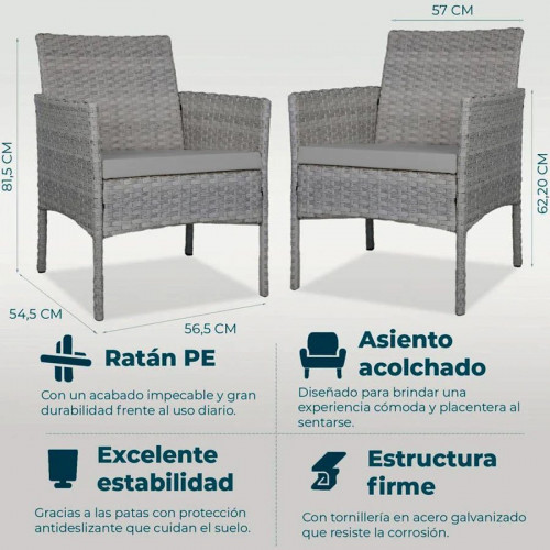 Yoevu set de Jardin conversacional de 3 Asientos y mesa Color Gris