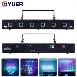 YUER Láser RGB de 6 Cabezales 6x2W Escáner de Rayos Animación Proyector Láser Para Artes Escénicas Bares Música DJ Discoteca Fiesta Luces de Escenario