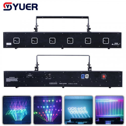 YUER Láser RGB de 6 Cabezales 6x2W Escáner de Rayos Animación Proyector Láser Para Artes Escénicas Bares Música DJ Discoteca Fiesta Luces de Escenario
