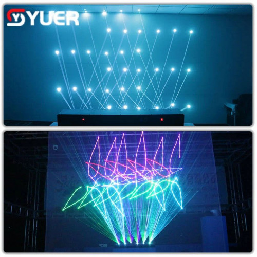 YUER Láser RGB de 6 Cabezales 6x2W Escáner de Rayos Animación Proyector Láser Para Artes Escénicas Bares Música DJ Discoteca Fiesta Luces de Escenario