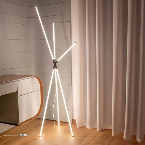 Zafferano Lámpara de pie trípode en aluminio negro brillo LED 36W con temperatura ajustable 2200K-3000K y diseño escultural de estilo contemporáneo