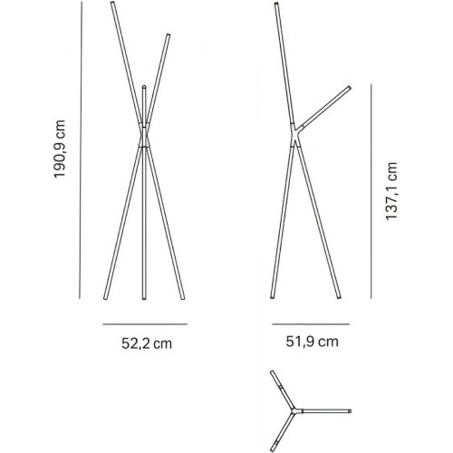 Zafferano Lámpara de pie trípode en aluminio negro brillo LED 36W con temperatura ajustable 2200K-3000K y diseño escultural de estilo contemporáneo