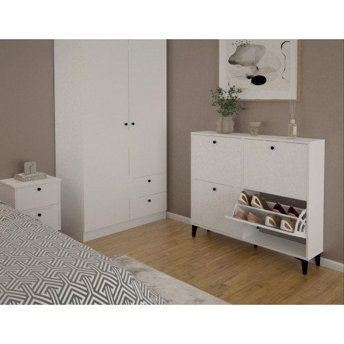 Zapatero Home Limia con 4 compartimentos para 16 pares en melamina color blanco 117x97.3x24.6 cm