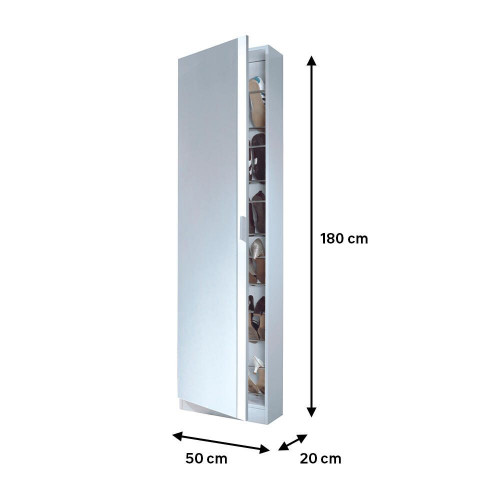 Zapatero Kristal con 1 compartimento para 16 pares en melamina color blanco brillante 50x180x20 cm