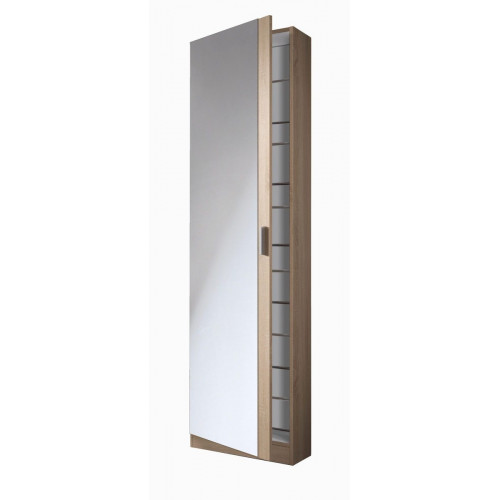 Zapatero Kristal con 1 compartimento para 16 pares en melamina color roble cambrian con espejo 50x180x20 cm