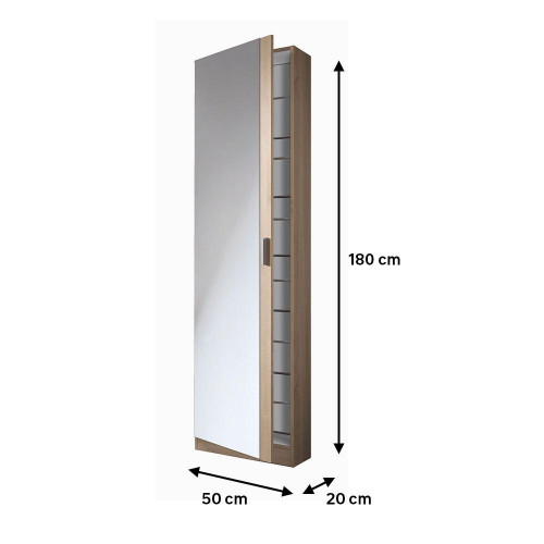 Zapatero Kristal con 1 compartimento para 16 pares en melamina color roble cambrian con espejo 50x180x20 cm