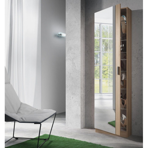 Zapatero Kristal con 1 compartimento para 16 pares en melamina color roble cambrian con espejo 50x180x20 cm