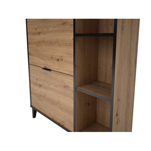 Zapatero Melamina 2 Trampones + 1 Cajón + 3 Estantes - 10 Pares Madera / Negro
