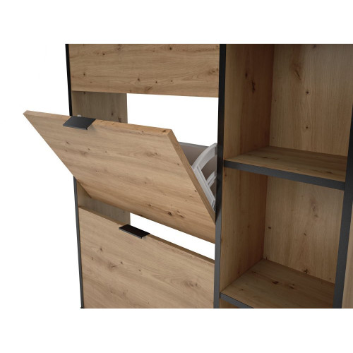 Zapatero Melamina 2 Trampones + 1 Cajón + 3 Estantes - 10 Pares Madera / Negro