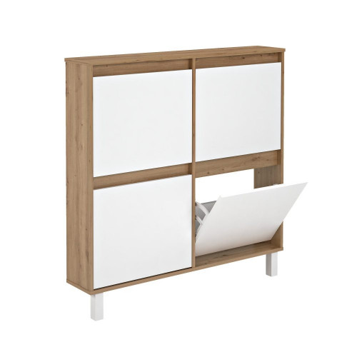 Zapatero Melamina Fondo Reducido 4 Trampones - 8 Pares Madera / Blanco