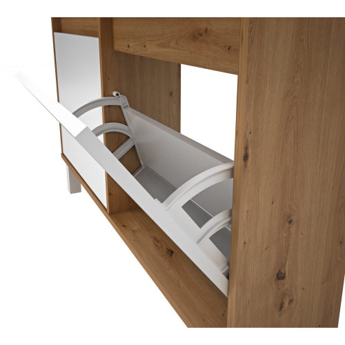 Zapatero Melamina Fondo Reducido 4 Trampones - 8 Pares Madera / Blanco