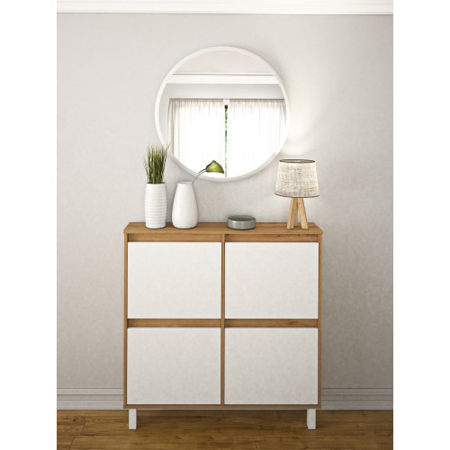 Zapatero Melamina Fondo Reducido 4 Trampones - 8 Pares Madera / Blanco